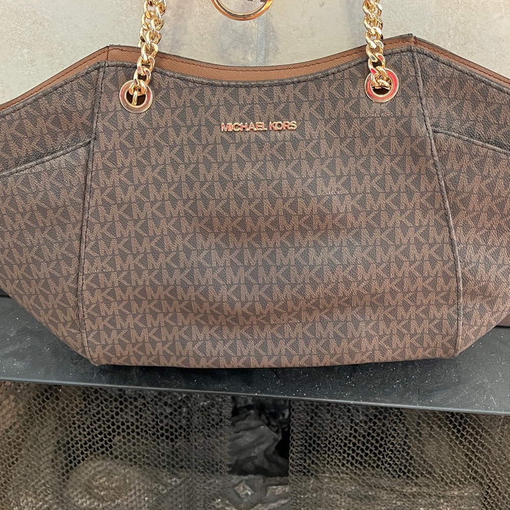 Michael Kors Signature Brown Tote with Gold Accents - Picture 2 of 5